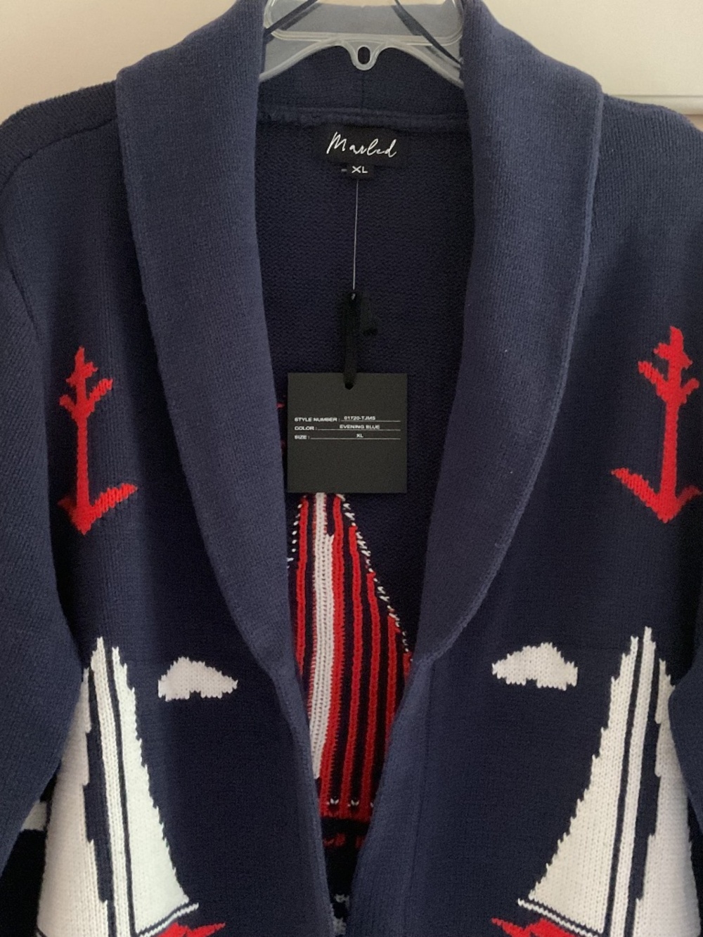NWT Marine Navy Blue Cotton Long Sleeves Knit Vacation Open Front Woman Jacket - Picture 3 of 15